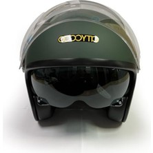 Cekar Store Motosiklet Yarım Kask , Mat Yeşil, Çift Vizörlü, Vintage Stil, Terletme Yapmaz Pedler -M Beden