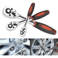 Daisy Home 25 cm Cırcırlı Lokma Kolu – Krom Vanadyum Çelik Profesyonel Ratchet Anahtar, Sağ-Sol Yön Değiştirilebilir, Ergonomik Kaymaz Kauçuk Saplı Lokma Kol