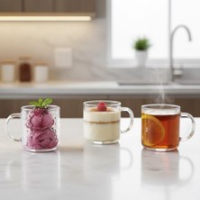 Daisy Home 3’lü Cam Kupa Seti 300 ml – Kabartmalı Desenli Şeffaf Cam Kahve ve Çay Kupası