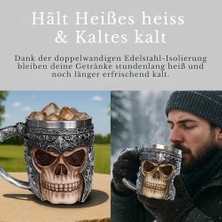 Daisy Home Birinci Sınıf 3D Kuru Kafa Fincan Paslanmaz Çelik Kahve, Çay, Cappuccino, Bira Gibi Içecekler Için I Viking Skull Head Kupası Iskelet Kafatası Tasarımlı Görünüm (1)