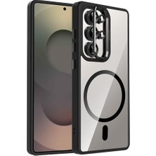 Daisy Home Galaxy S25 Ultra ile Uyumlu Kılıf Standlı ve Kamera Lens Hediyeli M-Safe Şarj Özellikli Cns Etro Kapak - Siyah