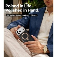 Daisy Home Q3 Vegskin 17 Pro Max Kılıf Deri, 360 Spin Manyetik Stand, Magsafe Için Uygun, Kamera Kontrolü, 17 Pro Max Için Darbeye Dayanıklı Premium Organik Silikon Deri Kılıf, Gece Yarısı