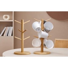 Daisy Home Bambu Kupa Askılığı Standı ile 6’lı Seramik Kupa Seti, Masaüstü Kupa Ağacı Organizer, Kahve Kupası ve Çay Fincanı Tutucu, Mutfak Tezgahı ve Ofis Için Dekoratif Ahşap Kupa Rafı