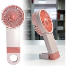Daisy Home Şarjlı Mini El Fanı Standlı Çantaya Kemere Asılabilir, 3 Modlu Güçlü Serinletici Vantilatör Pervane (Pembe)