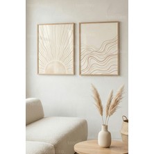 Tontilika Minimal Güneş ve Dalga Formları 2’li Ahşap Çerçeveli Tablo Seti