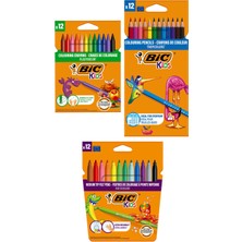 Bic 3 Parça  Kalem Seti 12'li Kuru Boya 12'li Pastel Boya 12'li Keçeli Kalem