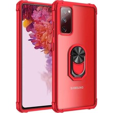 Daisy Home Galaxy S20 Fe ile Uyumlu Kılıf Şeffaf Sararmaz Yüzüklü Mola Kapak Kırmızı
