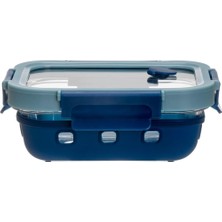 Daisy Home Vip Ahmet Dikdörtgen Kilitli Cam Saklama Kabı, 1050 ml Mavi