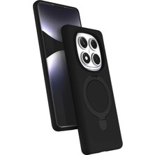 Daisy Home - ile Uyumlu 14 Pro 4g Kılıf Magsafe ile Uyumlu Halkalı Standlı Içi Kadife Yumuşak Renkli Silikon - Siyah