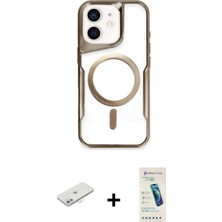 Marsilyan™- iPhone 12 Kılıf Yadigar Klasik Özel Seri - Şeffaf Pasifik Cam Ekran Koruyucu + Sarı Renkli Kamera Lens Koruma Cam