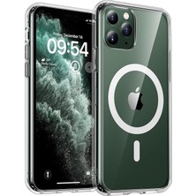 Daisy Home - 11 Pro Max ile Uyumlu Kılıf Kamera Korumalı Magsafe ile Uyumlu Şarj Özellikli Şeffaf Pc Mika Silikon Kapak - Şeffaf