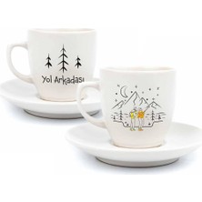 Daisy Home Yol Arkadaşı Temalı 2 Kişilik 4 Parça Krem Türk Kahvesi Fincan Seti - Hediyelik Kahve Fincanı Seti