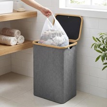 Daisy Home Amberhaus Bambu Çerçeveli ve Kapaklı Kirli Çamaşır Sepeti - Katlanabilir Su Geçirmez Kumaş, Çıkarılabilir Fileli Iç Torba - Banyo ve Yatak Odası Için Oyuncak ve Çamaşır Düzenleyici (100 Litre)