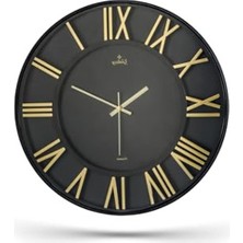 Cekar Store Premium Serisi Modern Tasarımlı Roma Rakamlı 40 cm Duvar Saati Siyah-Gold