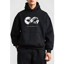 Modenya 10 Kasıma Özel Üç Iplik Kapşonlu Baskılı Sweatshirt - Siyah