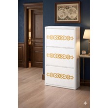 Tomkar  3'lü Beyaz Gold Desenli Metal Ayakkabılık-Kilitli