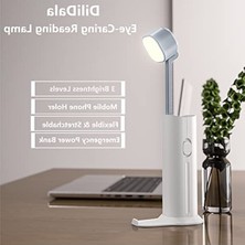 Cekar Store LED Çalışma Masası Lambası, 3 Parlaklık Kademesi, Cep Telefonu Tutuculu Komodin Okuma Lambası, Dış Mekan Acil Lambası, USB Şarj Bağlantılı Yatak Odası, Kamp, Ofis Için (Beyaz-1)