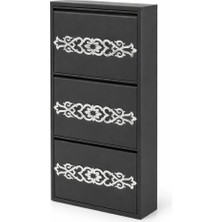 Tomkar  3'lü Antrasit Gümüş Desenli Metal Ayakkabılık