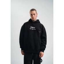 Modenya Polızeı Premium Kalite Kapşonlu Dijital Patchli Sweatshirt - Siyah