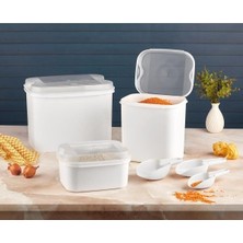 Daisy Home Vip Ahmet Masal Un ve Bakliyat Kabı 10 Lt + 4,5 Lt + 1,6 Lt Beyaz Saklama Kabı Kürek, BEYAZ-2959