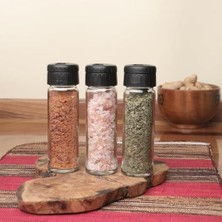 Daisy Home 3lü Lina Tuzluk Biberlik Ayaralanabilir Kapaklı Cam Tuzluk Siyah