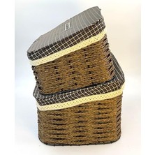 Cekar Store 2'li Kapaklı Hasır Sepet – Oyuncak Kutusu, Elbise ve Havlu Saklama Sepeti, Bez Astarlı Doğal Hasır Kutu, Dekoratif ve Fonksiyonel Saklama Çözümü, Şık ve Dayanıklı Tasarım (Bez Kapak)