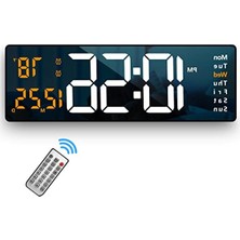 Cekar Store Dijital Duvar Saati Büyük Ekran, 40 cm Büyük Duvar Saatleri, Oturma Odası Dekoru Için Uzaktan Kumandalı LED Dijital Saat, Otomatik Parlaklık Kısıcı, Tarih Hafta Sıcaklığı ile Büyük Saat (Turuncu)