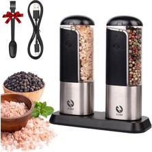 Cekar Store Neo Şarjlı Stantlı Karabiber, Tuz Öğütücü, Şarjlı Otomatik Tuz Öğütücü, 3 Kademe Ayarlı Baharat Değirmeni, LED Işıklı Tuzluk & Biberlik, Portatif Her Alana Uygun Kullanım