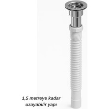 Daisy Home 1,5 Metre Uzayabilir Gider Borusu | Esnek Körüklü Pimaş Gider Borusu | Paslanmaz Süzgeçli Banyo Mutfak Gideri | Kolay Montaj ve Tıkanma Önleyici