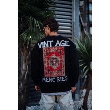 Modenya Oversize Bisiklet Yaka Üç Iplik Baskılı Sweatshirt - Siyah