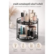 Cekar Store 2 Katlı Makyaj Organizer – Metal Kozmetik Düzenleyici Stand | Banyo ve Makyaj Masası Için Çok Amaçlı Organizer Raf | Takı, Parfüm ve Cilt Bakım Ürünleri Için Siyah Organizer
