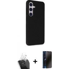 Marsilyan™- Galaxy S24 Kılıf Akış Asil Koleksiyonu - Siyah 3D Antistatik Hayalet Cam Ekran Koruyucu + Şeffaf Kamera Lens Koruma Cam