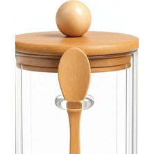 Cekar Store Amberhaus 650 ml Bambu Kaşıklı ve Vakum Kapaklı Cam Kavanoz - Hava Sızdırmaz Geniş Ağızlı Erzak, Baharat ve Yulaf Saklama Kabı - Çok Amaçlı Tezgah Üstü Düzenleyici (10X10 Cm)