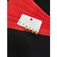Melisa Takı & Aksesuar 316L Çelik Jewelry Gold Renk 6lı Set Zirkon Taşlı Küpe