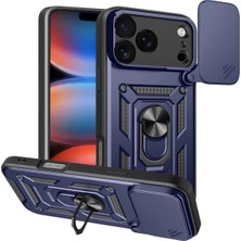 Daisy Home - 17 Pro Max ile Uyumlu Kılıf Kamera Korumalı Sürgülü Yüzüklü Armor Military Tank Kızaklı Sert Kapak - Lacivert