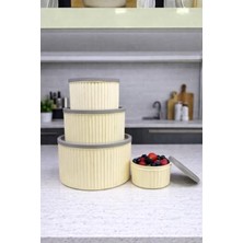 Cekar Store 4 Lü Yuvarlak Saklama Kabı Seti Çizgili Desenli Bpa Içermez 3 Lt 1.8 Lt 1 Lt 0,55 Lt Buzdolabı Düzenleyici Mikrodalga ve Derin Dondurucu Uyumlu Bpa Içermez Sağlıklı Erzak Kabı (Krem Yuvarlak 4 Lü Set)