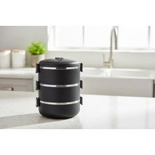 Cekar Store Freshbox 3 Katlı Yemek Termosu, Füme, Paslanmaz Çelik, 1.8 Lt, Sefer Tası