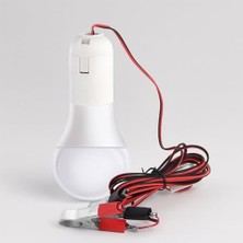 Cekar Store LED Ampul Akü Takviye Kablolu 4 Metre Anahtarlı 5W Tasarruflu Seyyar Aydınlatma Beyaz Işık Pensli