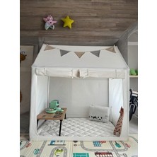 Cekar Store LED Işıklı Çocuk Oyun Evi | Pamuklu Oyun Çadırı – Minder & 2 Yastık Dahil | 120×80×130 cm | Bej | Iç & Dış Mekân