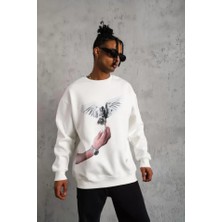 Modenya Erkek Güvercin Baskılı Sweatshirt - Beyaz