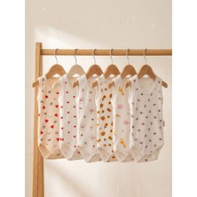 Noone %100 Pamuklu 6'lı Kolsuz Bebek Badi Seti - Yenidoğan & 3-12 Ay | Ayı, Hayvan, I Love Mom/dad Baskılı