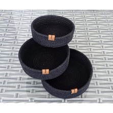 Cekar Store Dekoratif 3 Adet Yuvarlak Sepet 20CM Siyah Jüt Dekoratif Düzenleyici Organizer