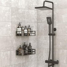 Cekar Store Deconox 2'li Set Siyah Yapışkanlı Banyo Duş Rafı - 27X12 cm Matkapsız Montaj Şampuanlık ve Mutfak Baharatlık Organizeri