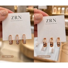 Zrn Accesories Küpe 3 'lü Set Halka Her Iki Tarafı Kullanılabilen Günlük ve Geceşıklığına Uygun