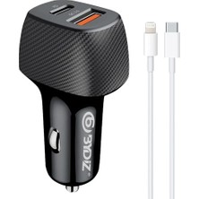 Cekar Store Bydiz BY-38L Hızlı Araç Şarj Cihazı 38W Araba Çakmaklık Şarj Aleti + Lightning Kablo USB + Pd Girişli iPhone 14/13/12/12 Pro Max/11/xs Max/xr/x,airpods Pro