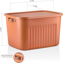 Cekar Store Deconox 1ADET 20 Lt Dev Boy Çok Amaçlı Kapaklı Kutu - Deri Kulp Detaylı Dolap Içi Düzenleyici Organizer (40X30X25 Cm) (Kremit)