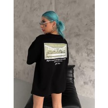 Modenya Unisex Baskılı Oversize T-Shirt - Siyah