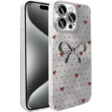 Daisy Home 15 Pro Max ile Uyumlu Kılıf Kamera Korumalı Fiyonk Kalp Figürlü Ponti Kapak Açık Mavi