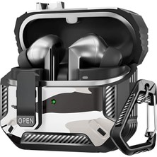 Daisy Home Galaxy Buds 3 Pro, Buds 3 ve Buds 3 Fe ile Uyumlu Mandallı Kapak Kilit Sistemli Mat Dokulu Darbelere Dayanıklı Kamuflaj Silikon Kılıf (Gri)