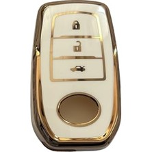 Cekar Store Autohan Keys Toyota C-Hr, Camry, Corolla Cross, Prius, Prado, Rav4, Hilux ile Uyumlu Anahtar Kılıfı (Beyaz-Altın)